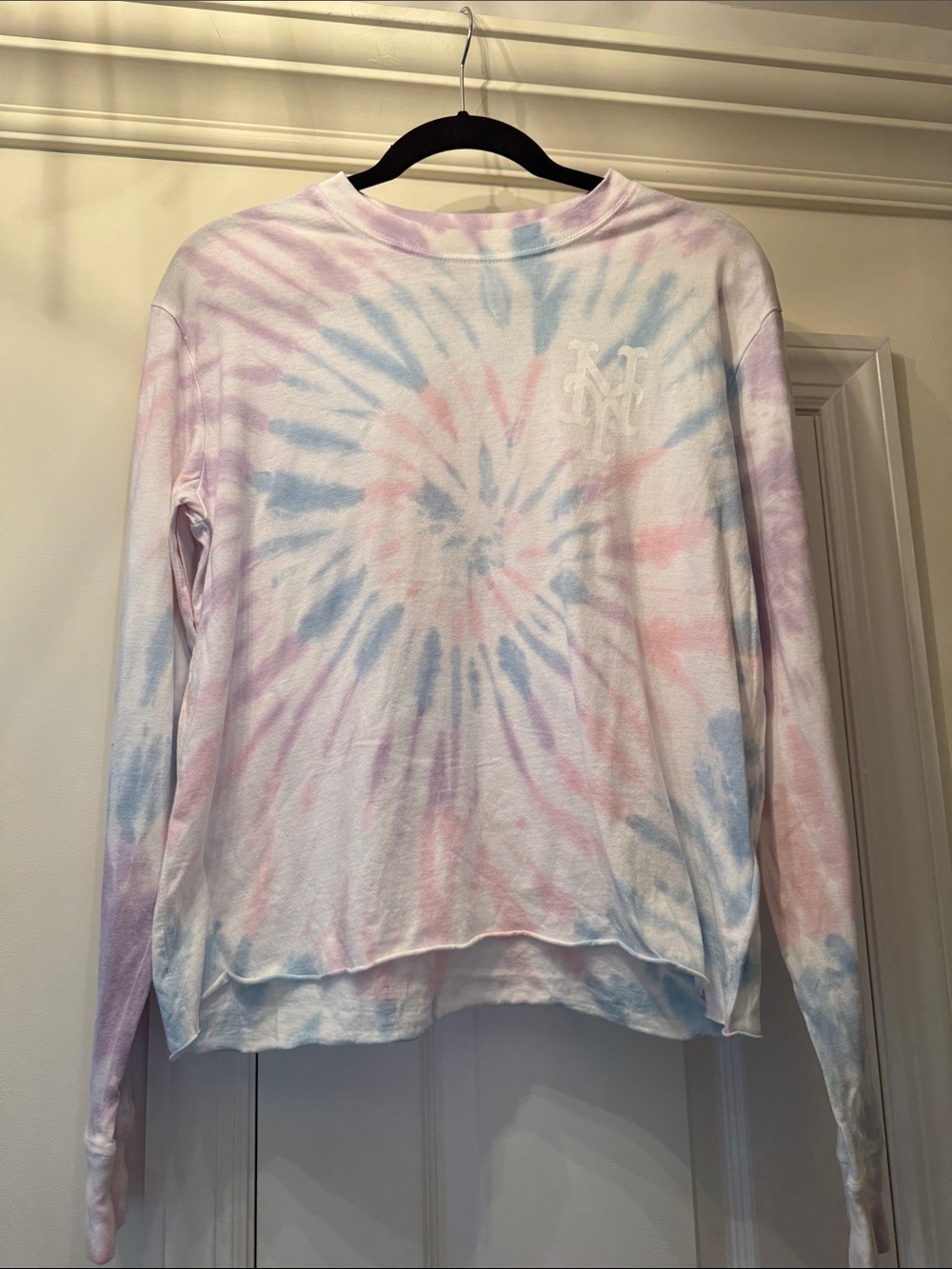 NY Mets Tie-Dye Long Sleeve Tee in Pastel Pink & Blue - Unbranded